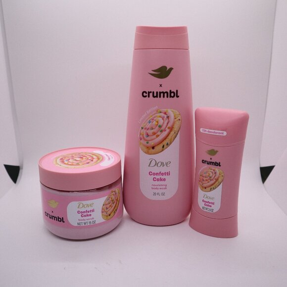 Dove x Crumbl Body Scrub Body Wash Deodorant Set Confetti Cake new